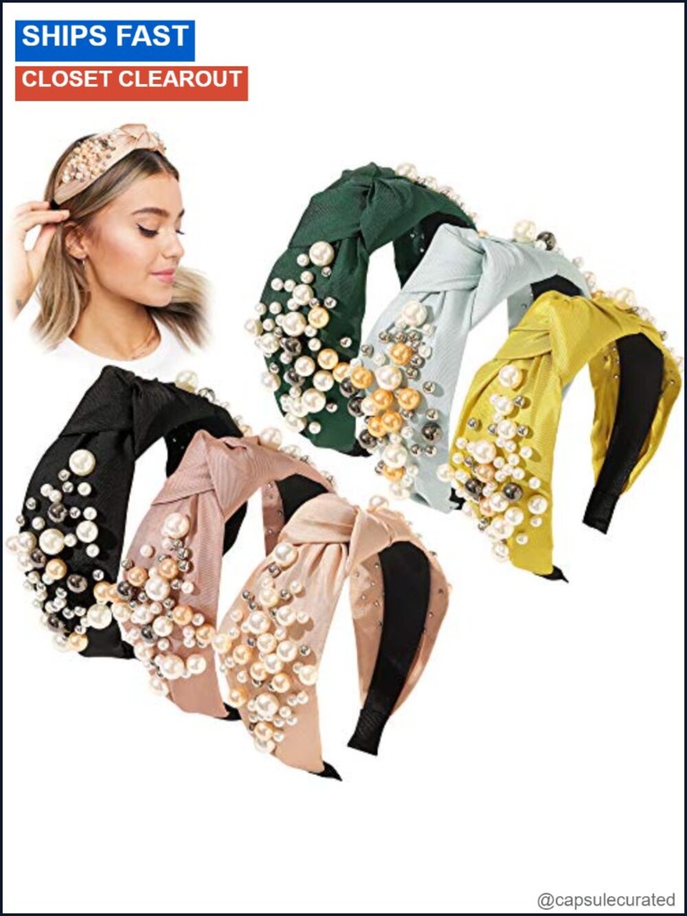 6 Pack Padded Pearl Knotted Headbands for Women Girls No Slip Hair Accessories